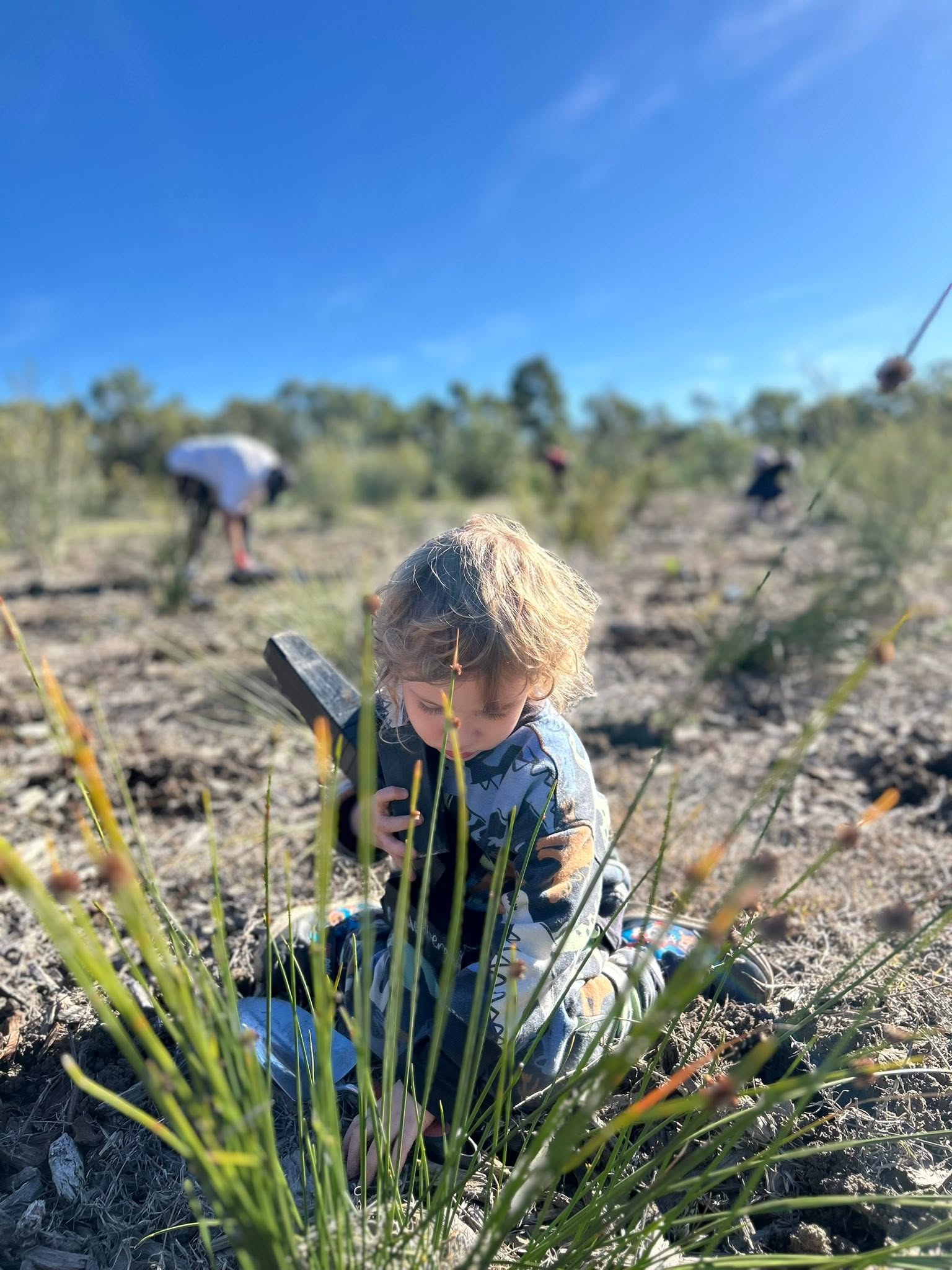 Children helping plant native seedlings at Garvey Park