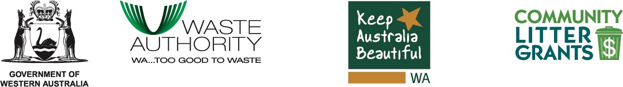 Government of Western Australia, Waste Authority, Keep Australia Beautiful WA and Community Litter Grants logos
